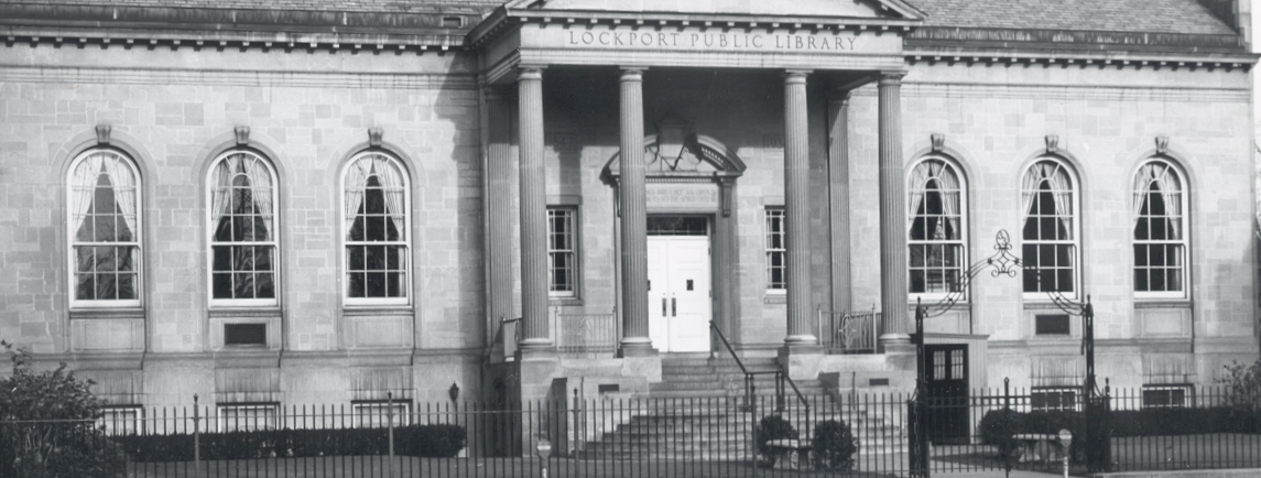 Black and white photo of the library building in 1946